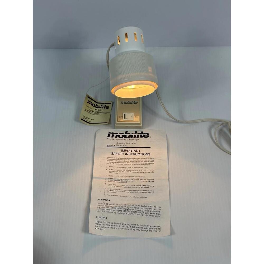 Vintage Mobilite Portable Desk Headboard Lamp M351 Adjustable Original Paperwork